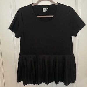 Ichi Black Peplum Crewneck Short Sleeve Top Small